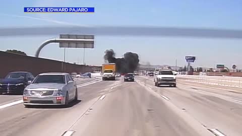 MIRACLE ON FREEWAY 9A: Small Plame Crash Lands, Bursts Into Flames, No Injuries