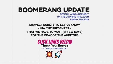 BOOMERANG - OFFICIAL UPDATE WAITING FOR THE OKAY FROM THE AUDITORS - AI PROFITS - TOP TEAM ROB BUSER