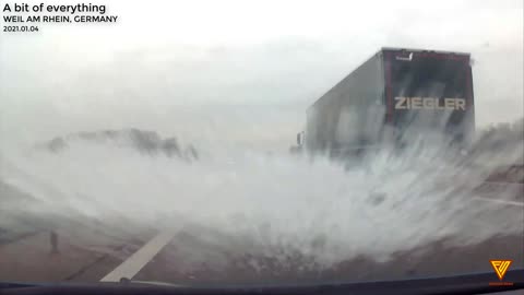 Ice flying from a truck hits my car on German Autobahn. 2021.01.04 — WEIL AM RHEIN, GERMANY