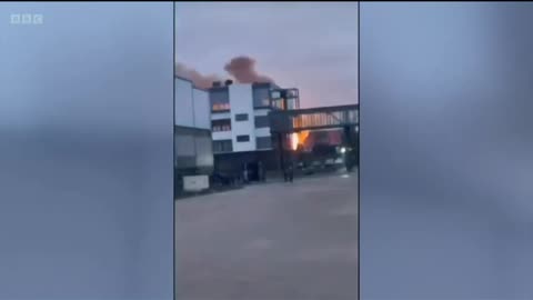 Fireball after Russian missile hits airport in western Ukraine