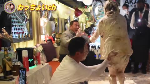 Asian Woman Thrown Onto Huge Cake!! 🎂