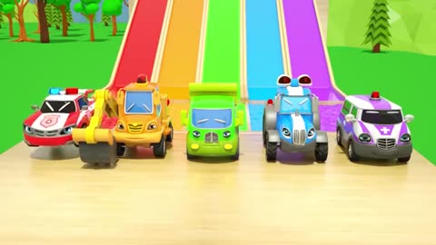 Baby Shark + Bingo Song - Fire truck, School Bus VS High Bridge - Baby Nursery Rhymes & Kids Songs