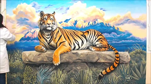 Giant mural painting Tiger with landscape