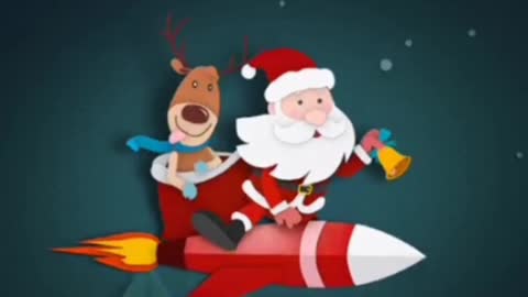 SANTA CLAUS FLYING ROCKET AND RINGING WELL TO WISHING HAPPY CHRISTMAS.