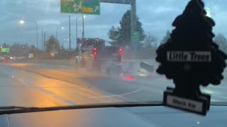 Sparks Fly as Trailer Ramp Drags Along Freeway