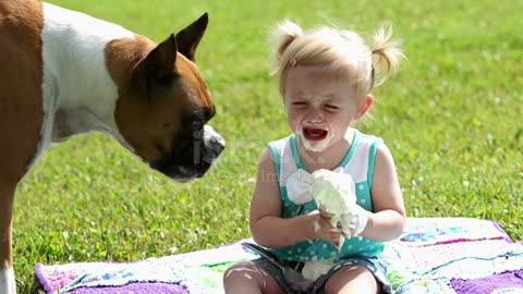 Small child with a Dog