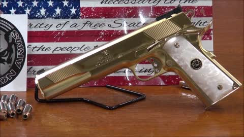 24kt Gold 1911 Pistol "UNVEILING" 6" IVER JOHNSON Masterpiece-Weapons Education