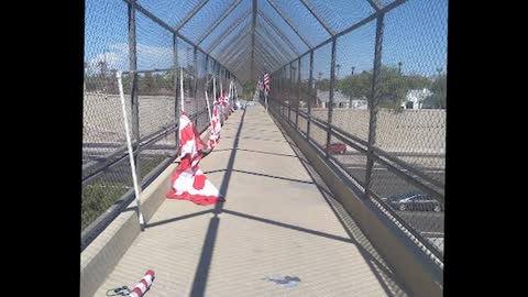 Crazed Leftist Attempts to Stab Mark Finchem for Secretary of State Sign over Interstate Footbridge