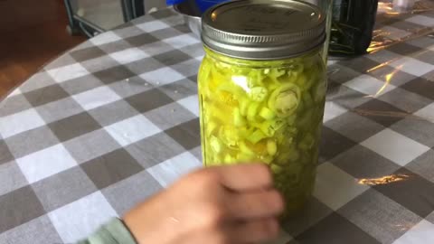 Pickin, and preserving banana peppers