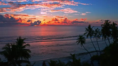 Bright orange sunset on beach