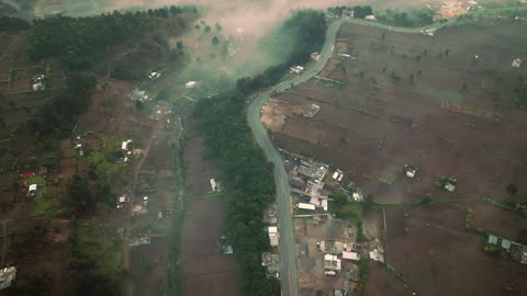 Road and Fields, from a Drone View