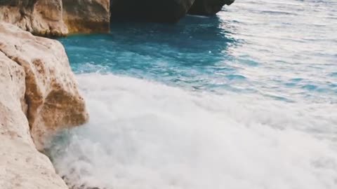 Waves Crashing on Rocky Shore