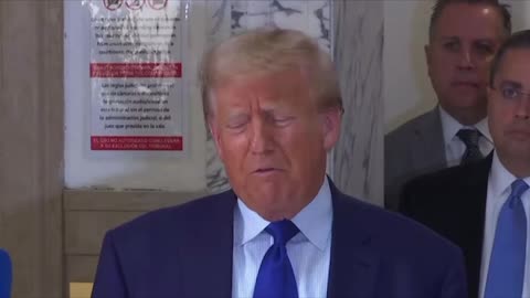 President Trump makes statement outside the courtroom after the cross examination of felon Cohen.