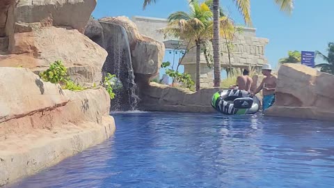 Floating down the lazy river at Planet Hollywood in Cancun