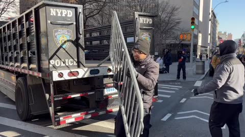 Steel barricades arriving outside Manhattan Criminal Court where Trump will be prosecuted