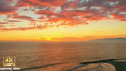 Aerial view of Beautiful sunset on beach