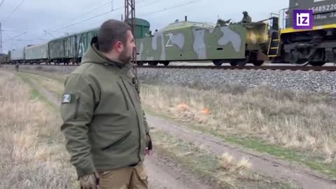 The Russian armored train "Amur" is on its way somewhere, checking out a stretch of road.