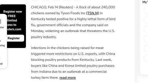 Control the Food: U.S. Detects Highly Lethal Bird Flu in Tyson Foods Chickens