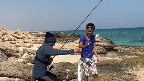 Happy Fisherman: Emperor Fish Caught from Shore