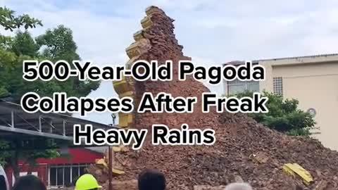 500-Year-old Pagoda Collapses After Freak Heavy Rains