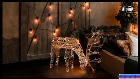 Alpine Corporation Outdoor/Indoor Rattan Grazing Reindeer with Lights - Christmas