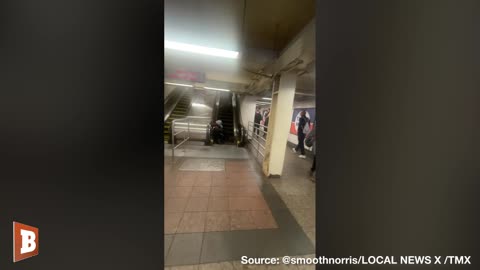 Two People Tumble Down Escalator During Fight in Grand Central Station