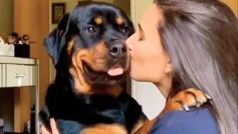 Dog kissing the girl 😍 so cuute