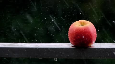 Slow motion of rain falling on an apple