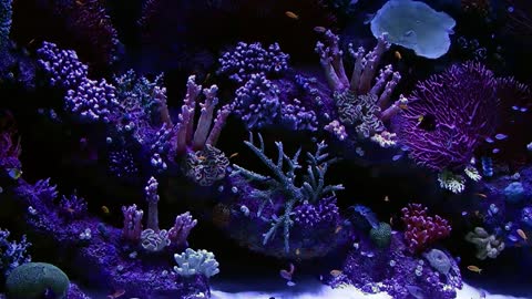 beautiful aquarium in purple tones with small fish