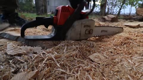 AMAZING CHAINSAW wood carving, Native American with wolves