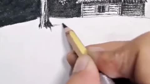 Drawing house and trees in the forest simply