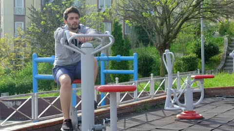 Daily Routine Young Man Sports Exercise on park