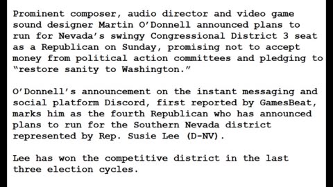 24-0304 - Halo and Destiny Game Composer O'Donnell to Run for Nevada Congressional Seat