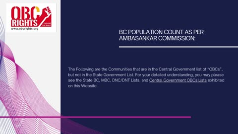 BC Caste population as per Ambasankar Commission in India