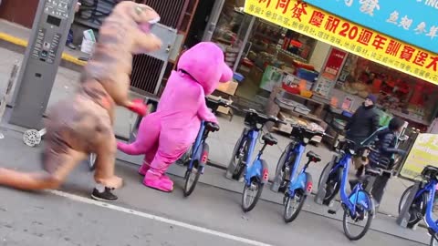 Barney VS T-Rex Epic Fight Prank In NYC!