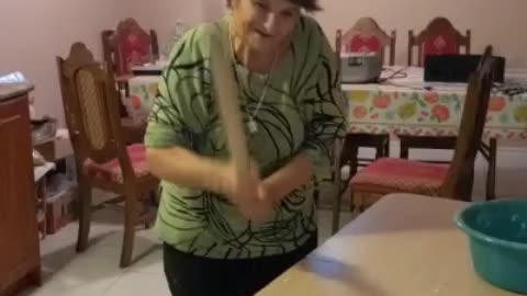 Italian Nonna Making Pasta with Muscle Power