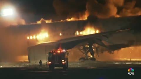 Video shows Japan Airlines passenger plane in flames at Tokyo airport