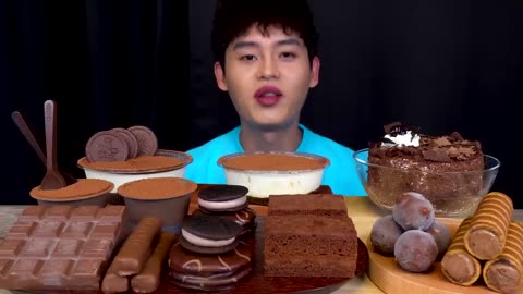 CHOCOLATE DESSERT PARTY CHOCO CAKE WITH CHOCO MILK MUKBANG