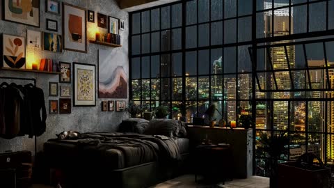 New York Apartment | Rain on Window | Cozy Reading Nook Ambience