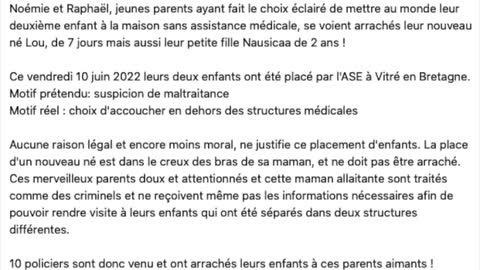 ALERTE ENLÈVEMENT Ils décident de mettre au monde leur enfant à la maison. Le système et l’ASE