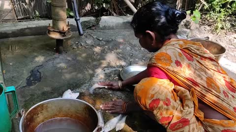 River FOLI FISH cooking recipe with fresh MULO & BEGUN by santali TRIBE couple-19