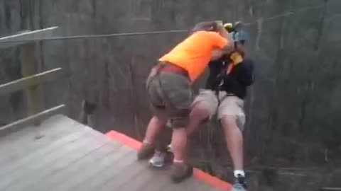 dude on zip line comes in hot