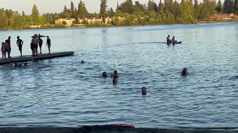 Splish-splash! Whee! Kids swimming at Silver Lake Beach