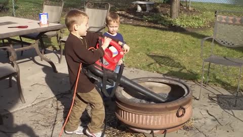 Kids Fail To Clean Fire Pit With Leaf Blower