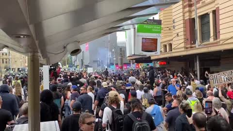 People in Melbourne’s anti lockdown protest chanting “Freedom, Freedom”