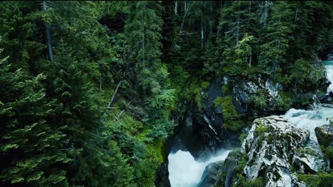 Beautiful Aerial view waterfall with soothing Music