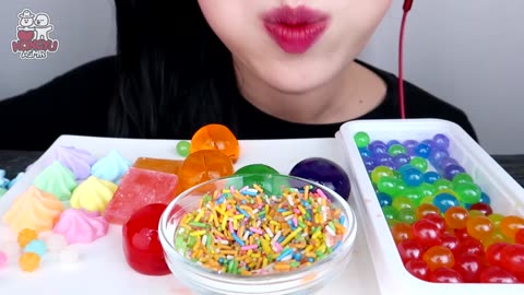 ASMR RAINBOW DESSERTS POPPING BOBA_ JELLY_ GUMMY MUKBANG NO TALKING EATING