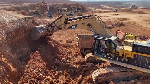 Caterpillar 365C Excavator Loading Trucks