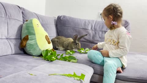 Adorable Baby Girl Repeats Strange Movements After the Rabbit [Try Not To Laugh]