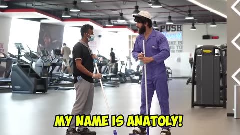 ANATOLY the crazy cleaner prank on girls on GYM